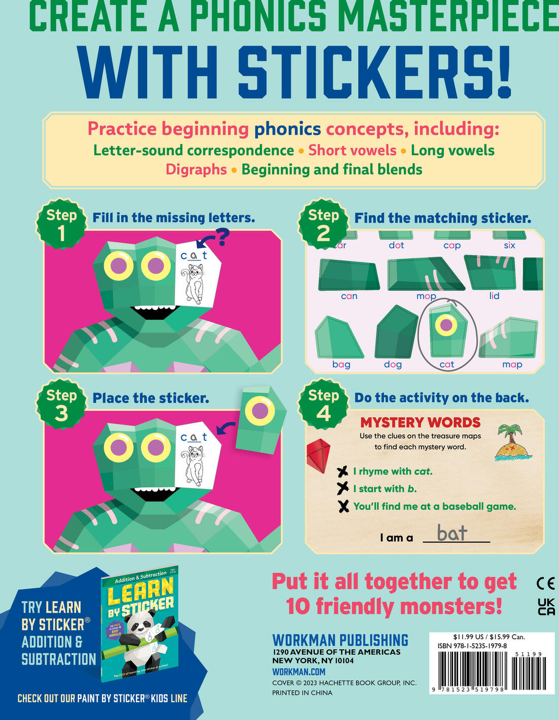 Learn by Sticker: Beginning Phonics: Use Phonics to Create 10 Friendly Monsters!