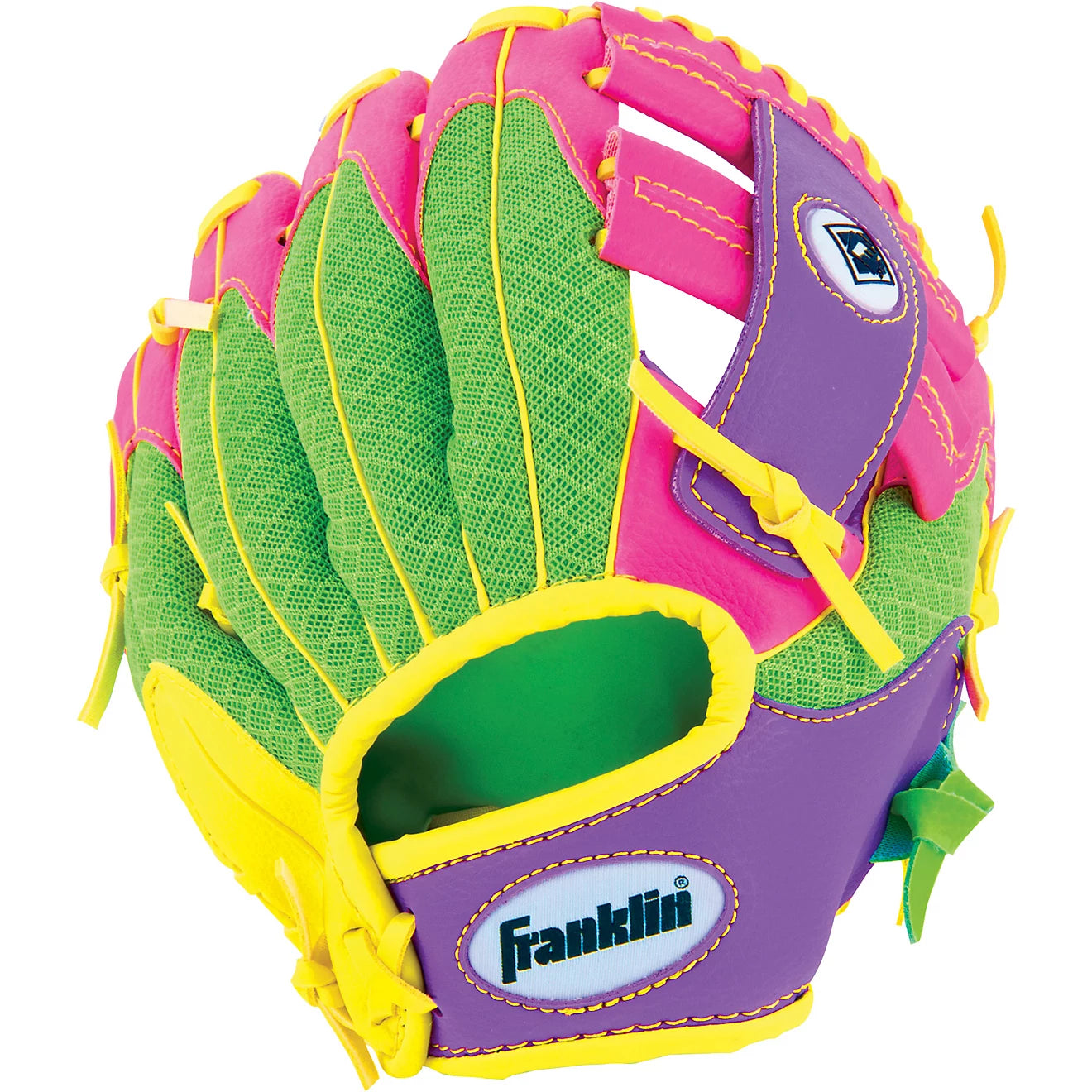 Meshtek Tee-Ball Mitt - 9.5" Purple/Lime/Yellow Right Hand Throw with Ball