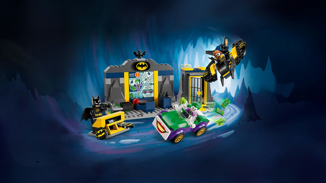 THE BATCAVE WITH BATMAN, BATGIRL AND THE JOKER