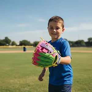 Meshtek Tee-Ball Mitt - 9.5" Purple/Lime/Yellow Right Hand Throw with Ball