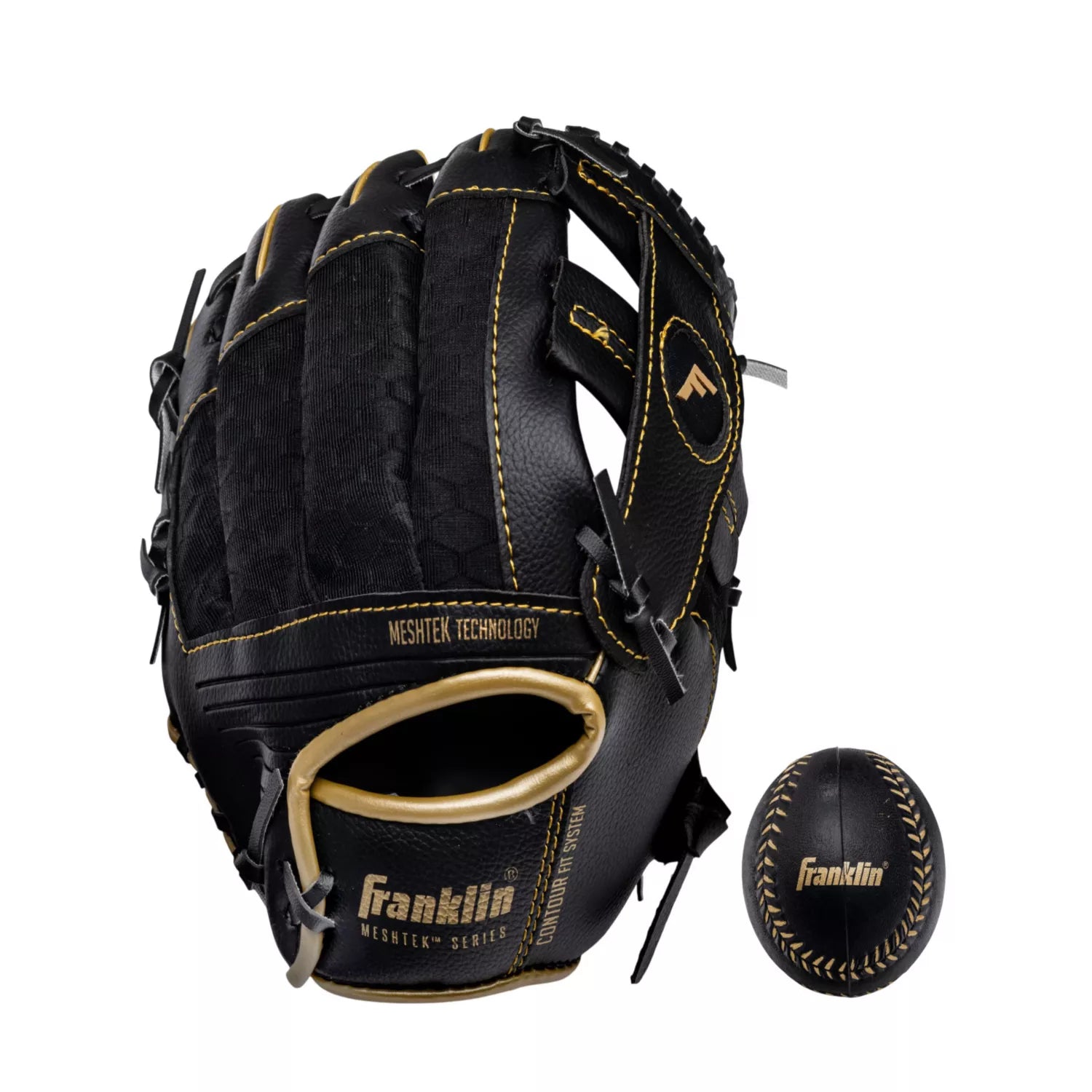 Meshtek Tee-Ball Mitt - Black/Gold Right Hand Throw 9.5" with Ball