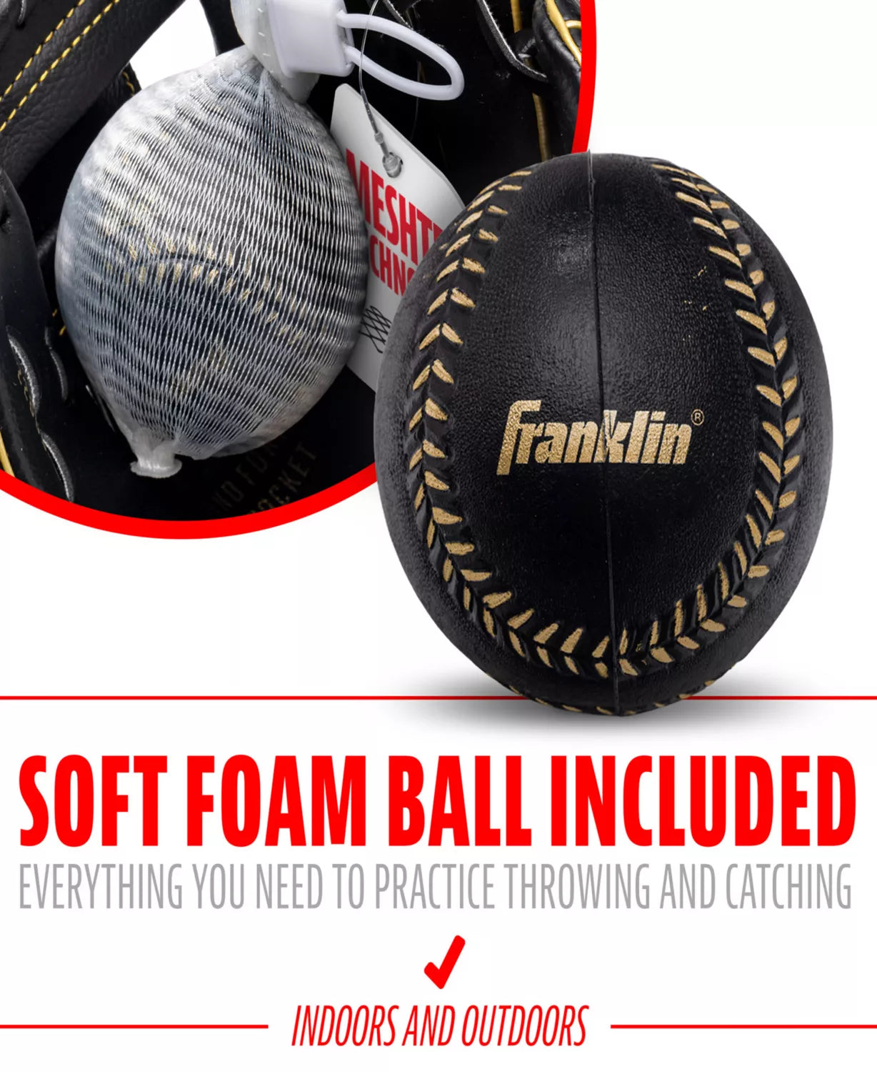 Meshtek Tee-Ball Mitt - Black/Gold Right Hand Throw 9.5" with Ball