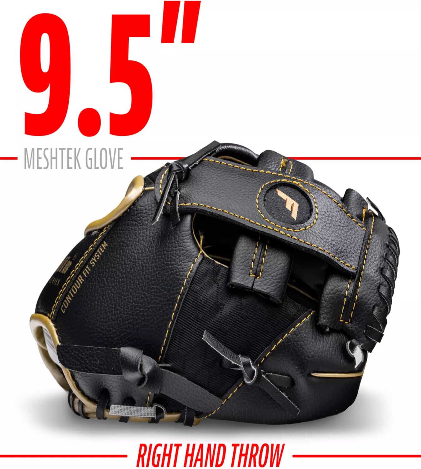 Meshtek Tee-Ball Mitt - Black/Gold Right Hand Throw 9.5" with Ball