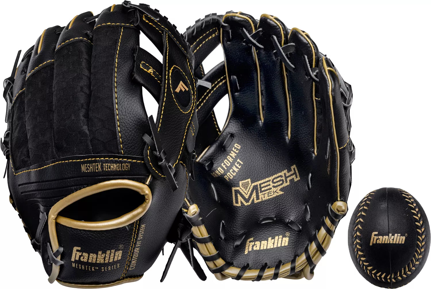 Meshtek Tee-Ball Mitt - Black/Gold Right Hand Throw 9.5" with Ball