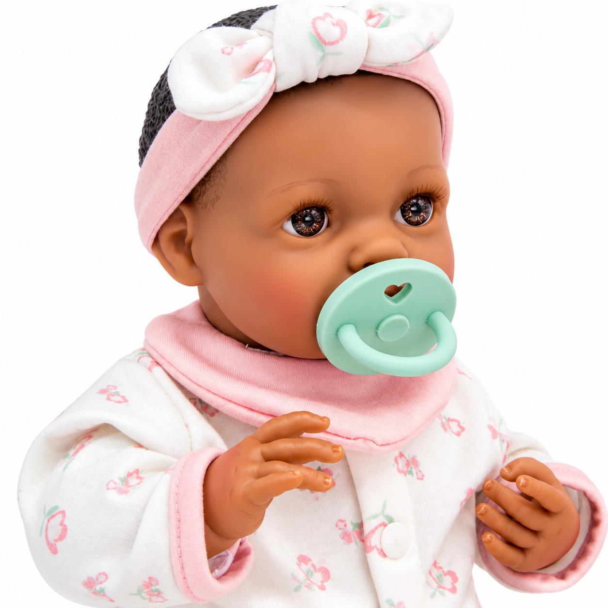 Bonbebé® 15.5” Weighted Reborn Baby Doll with Real Heartbeat, 16-Piece Gift Set (Pink, African American)