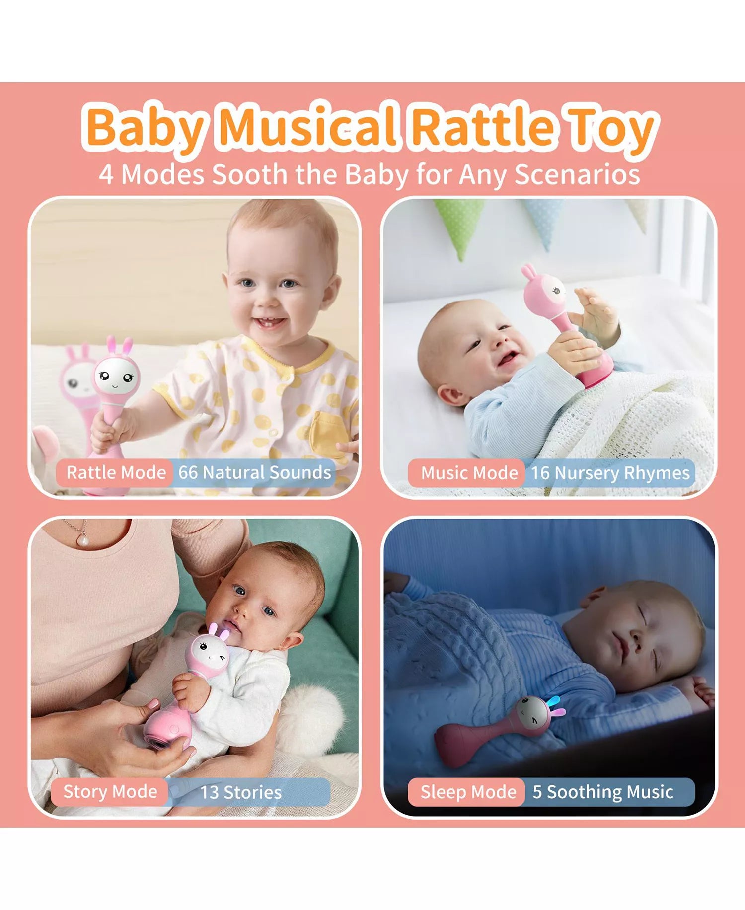 Smarty Bunny - Musical Light Up Rattle Pink