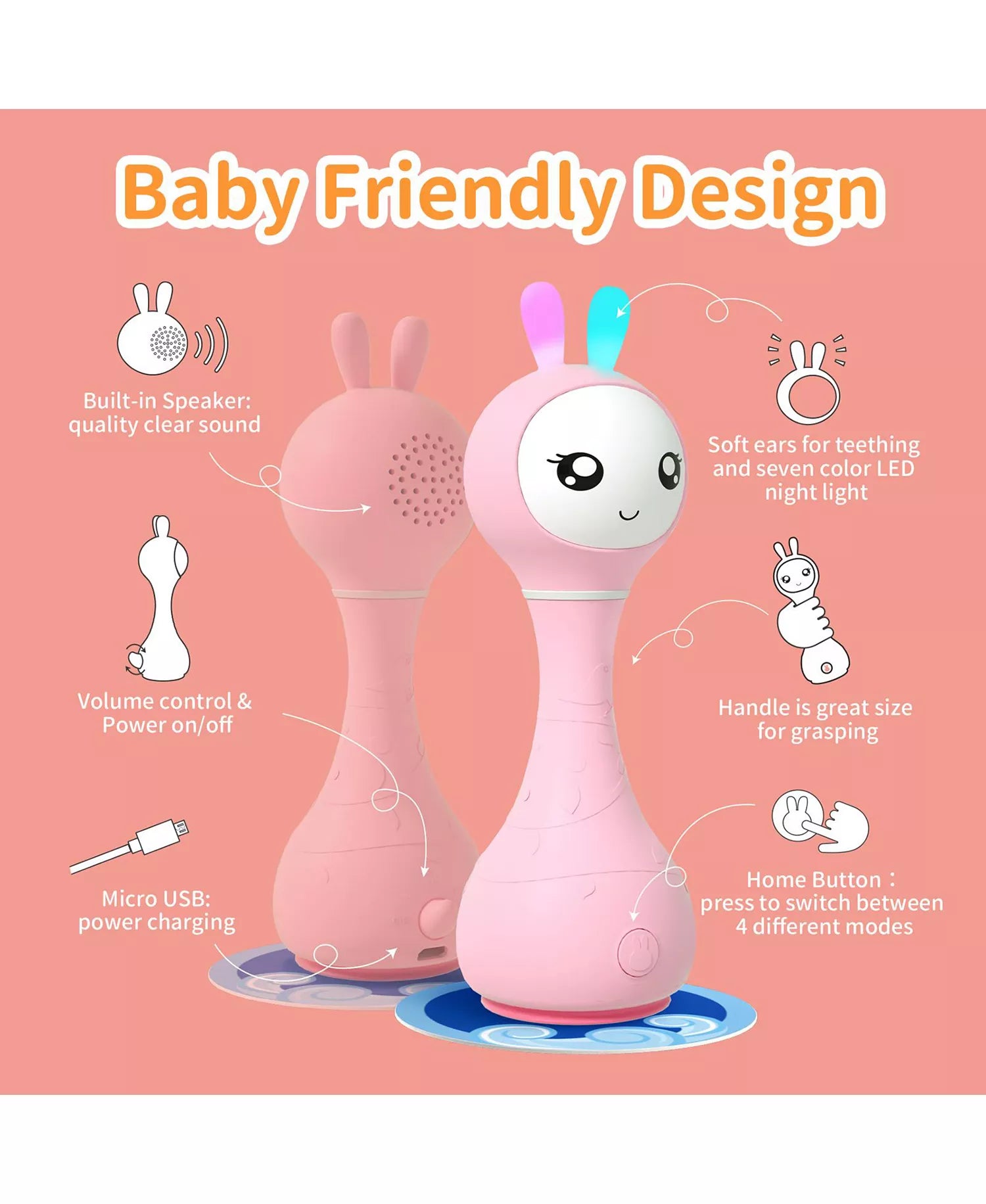 Smarty Bunny - Musical Light Up Rattle Pink