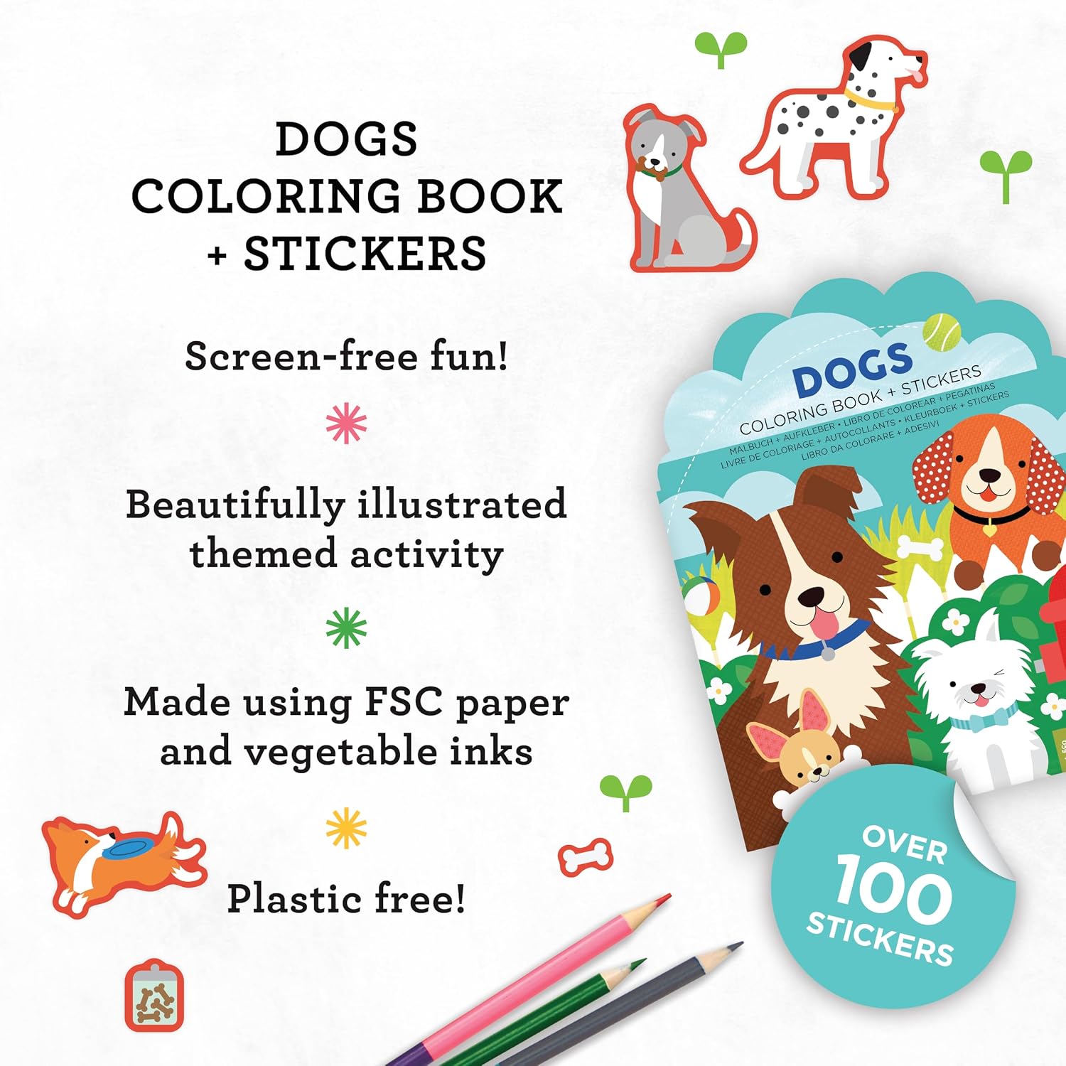 Dogs Coloring Book + Stickers