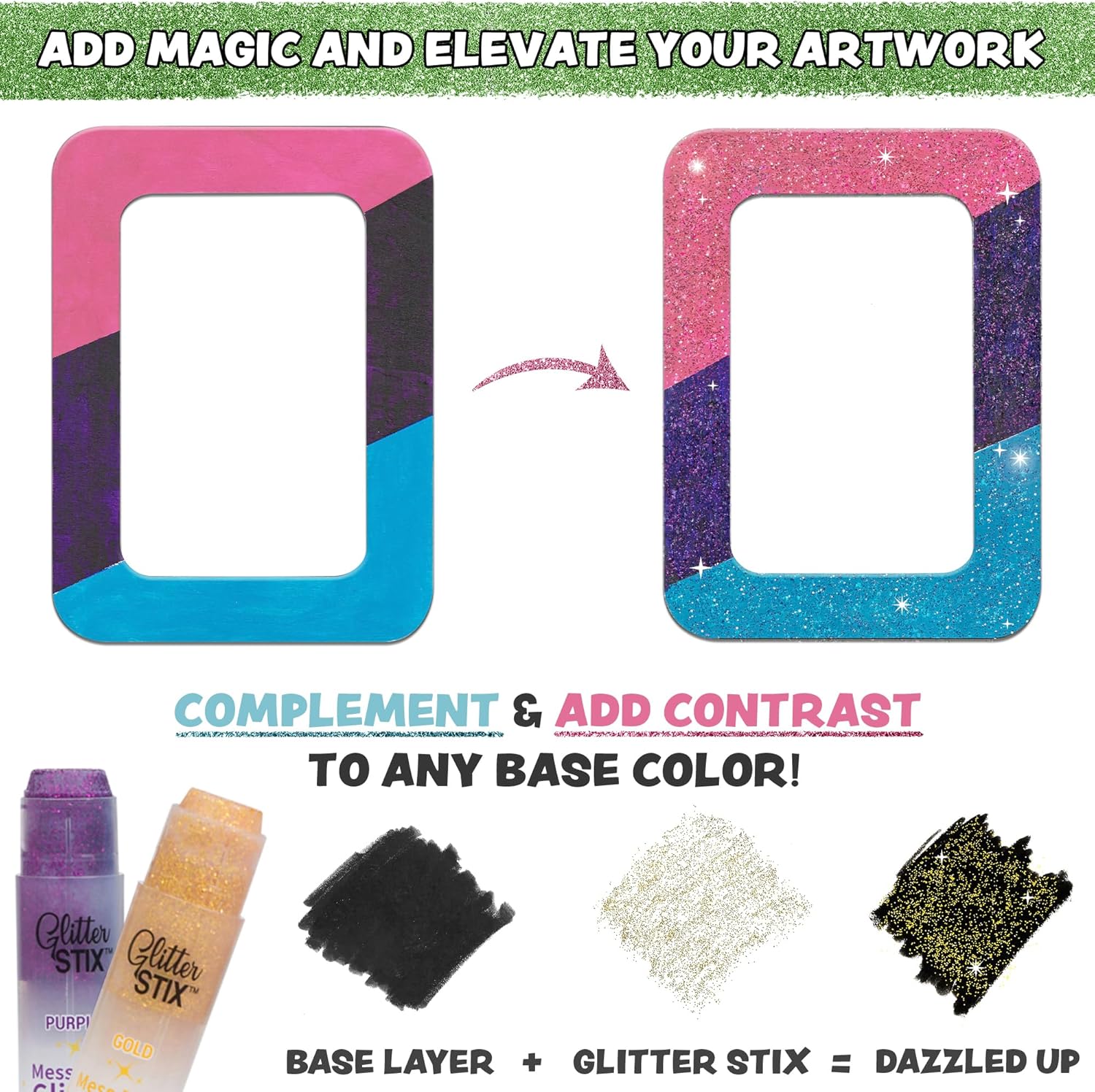 NEW! Glitter Stix, Mess Free Glitter, Set of 12 Colors