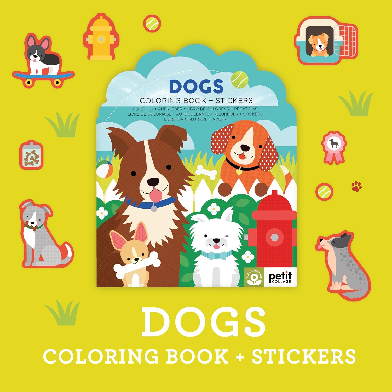 Dogs Coloring Book + Stickers