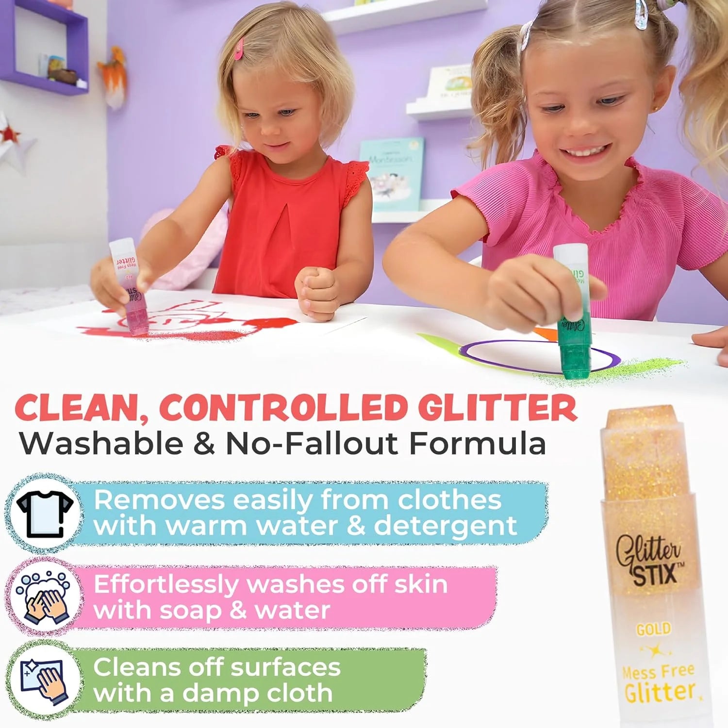 NEW! Glitter Stix, Mess Free Glitter, Set of 12 Colors