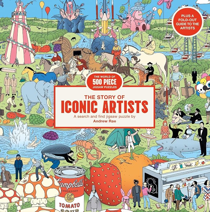 The Story of Iconic Artists: a 500 piece art history jigsaw puzzle by Andrew Rae: an art history puzzle by Andrew Rae