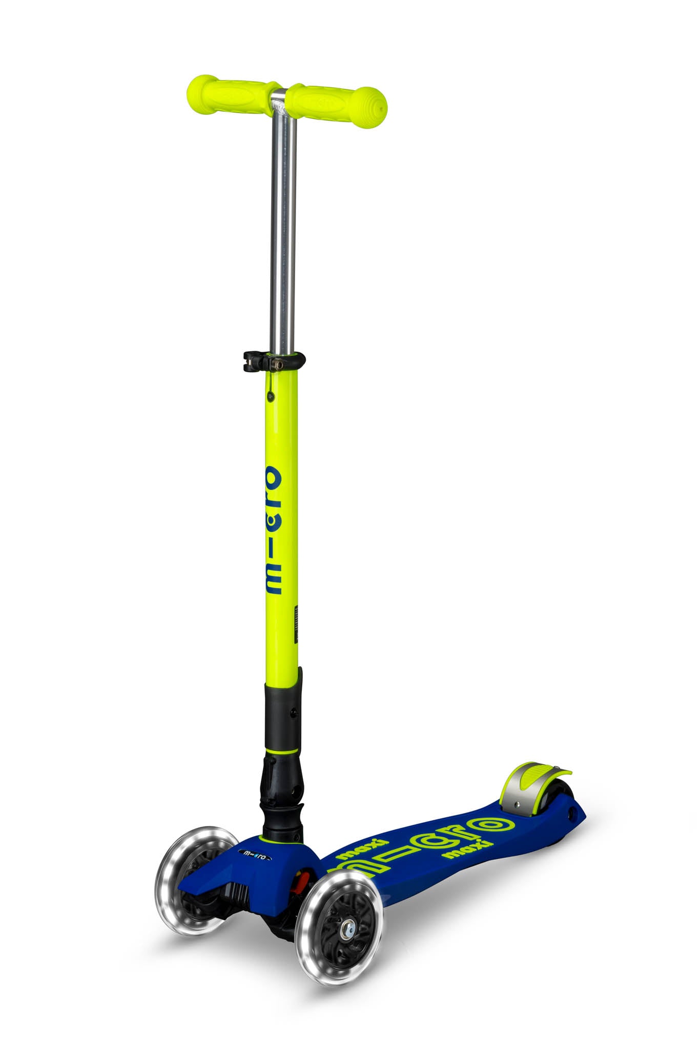 Micro Kickboard Maxi Deluxe Foldable LED Scooter - Neon Canary Yellow/Blue