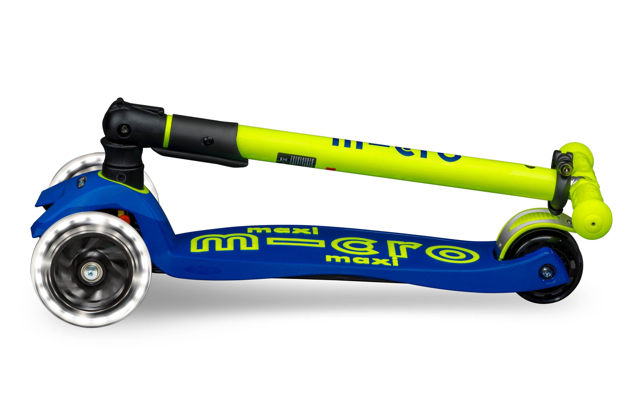 Micro Kickboard Maxi Deluxe Foldable LED Scooter - Neon Canary Yellow/Blue