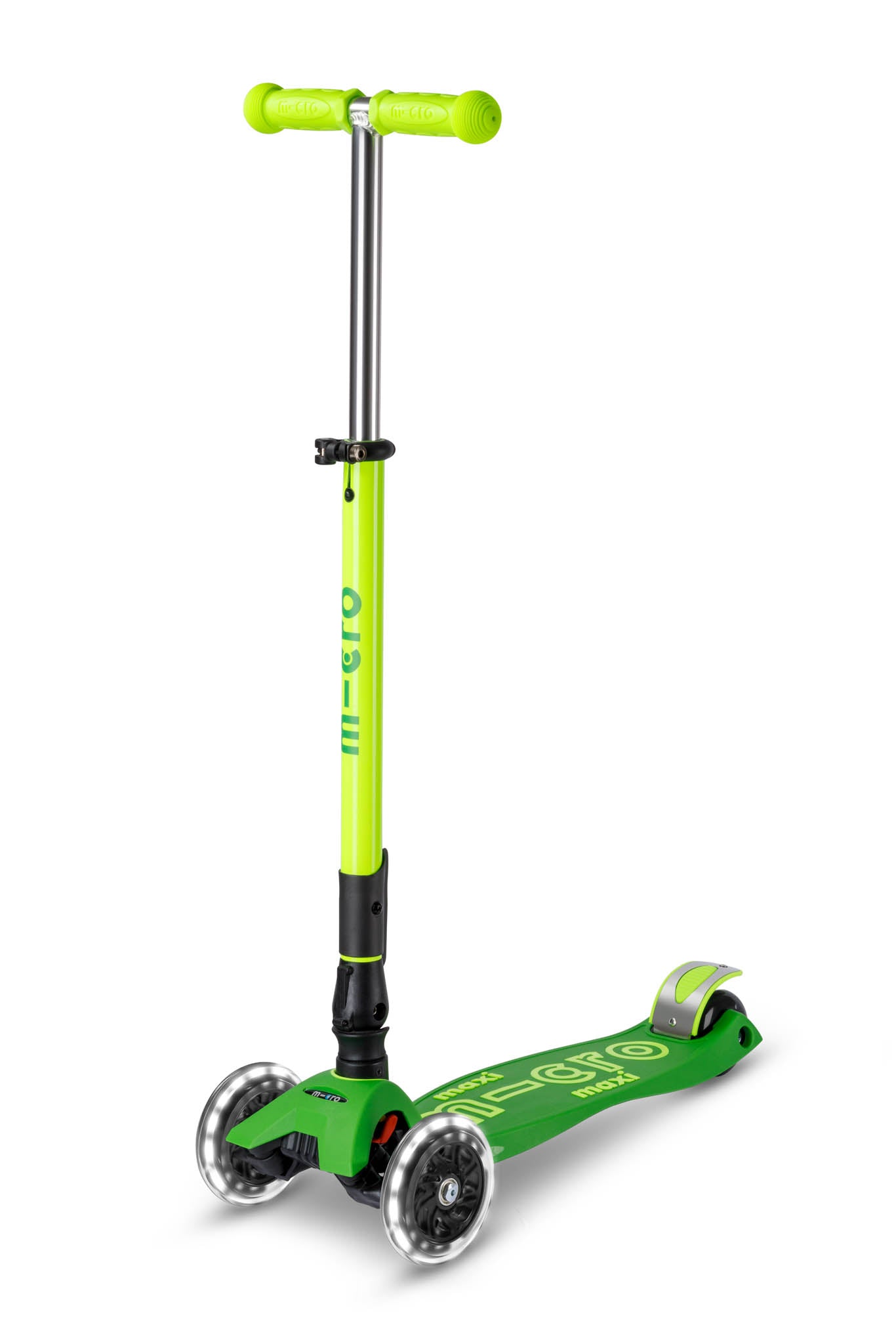 Micro Kickboard Maxi Deluxe Foldable LED Scooter - Neon Parrot Green