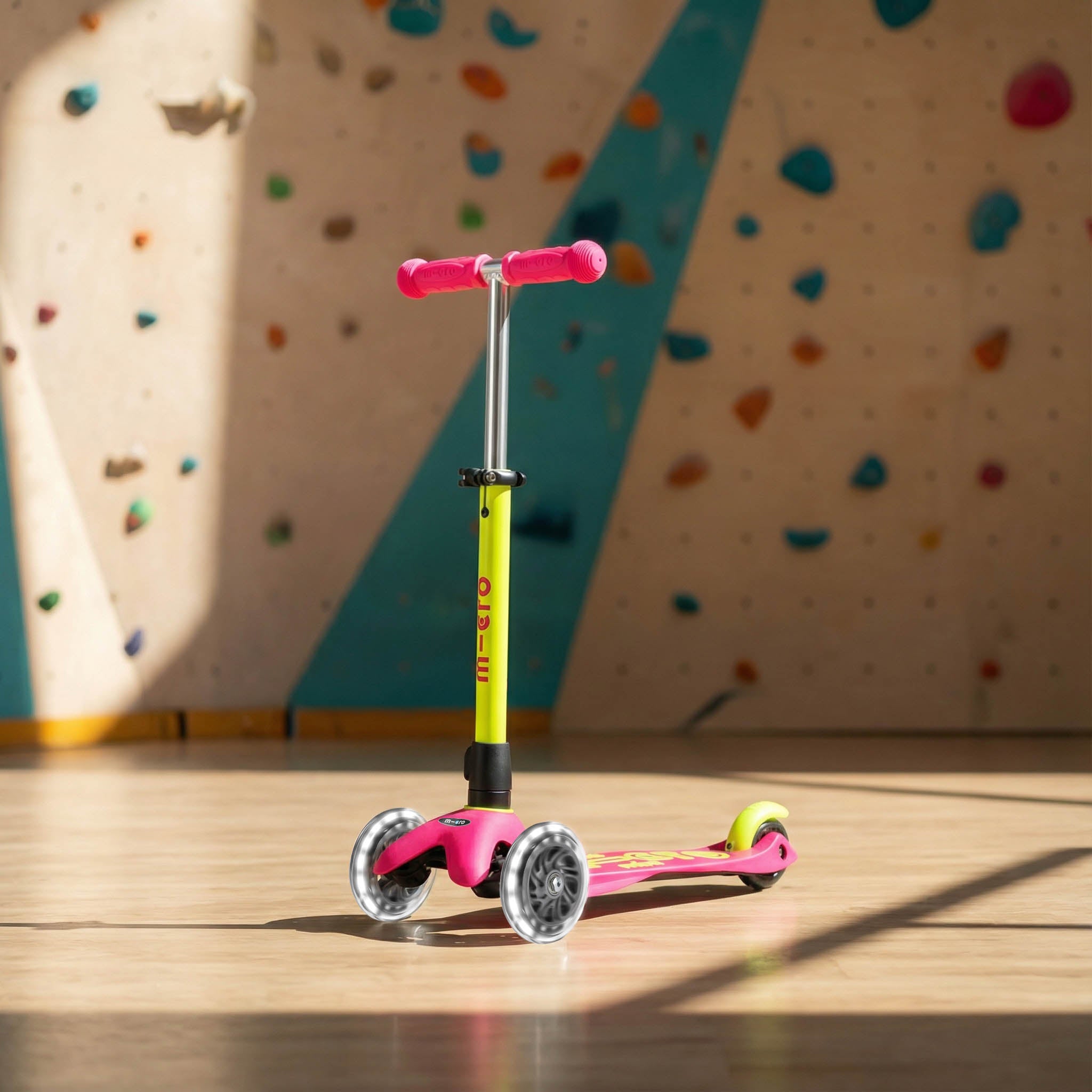 Micro Kickboard Mini Deluxe Foldable LED Scooter Neon Pink/Yellow