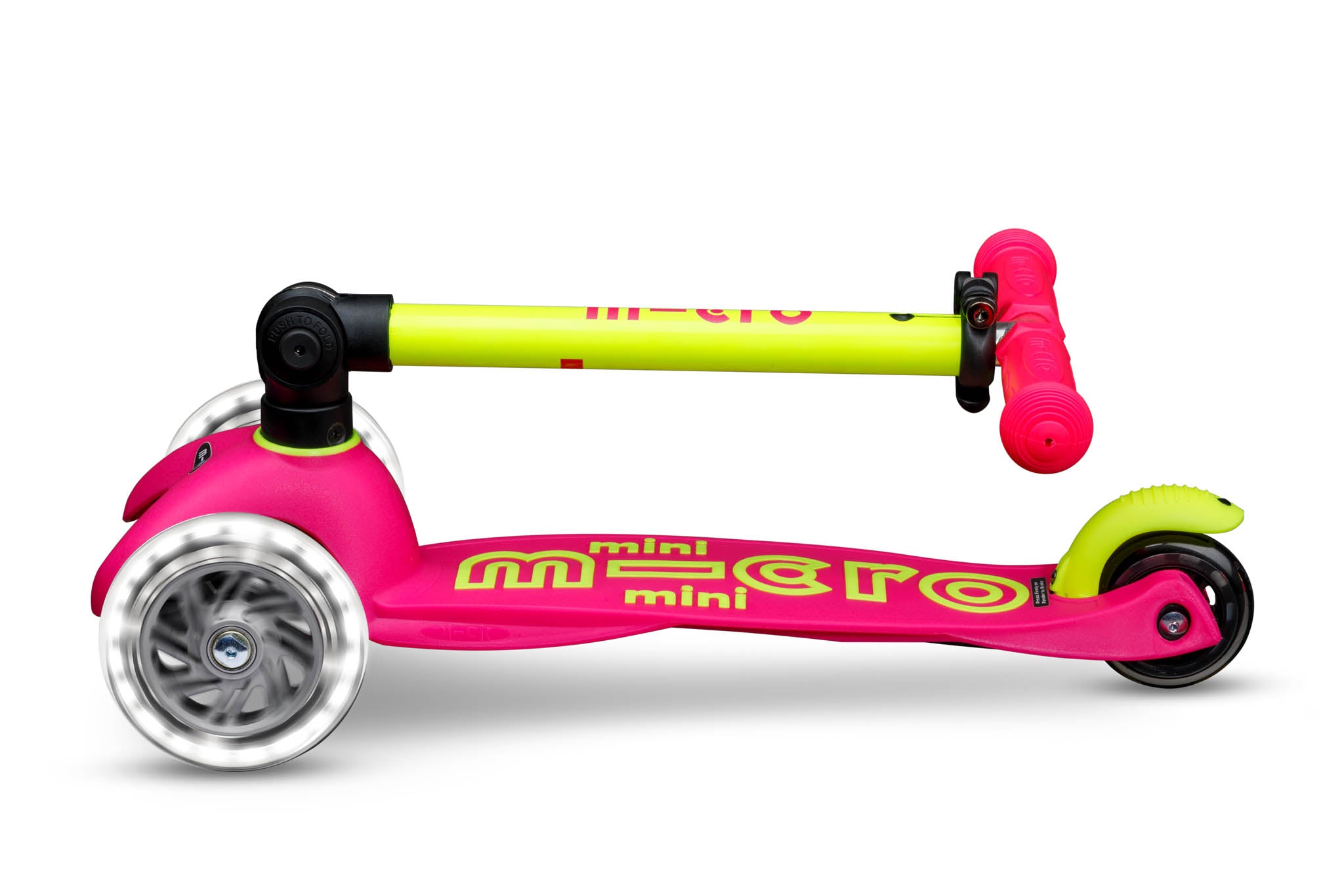 Micro Kickboard Mini Deluxe Foldable LED Scooter Neon Pink/Yellow