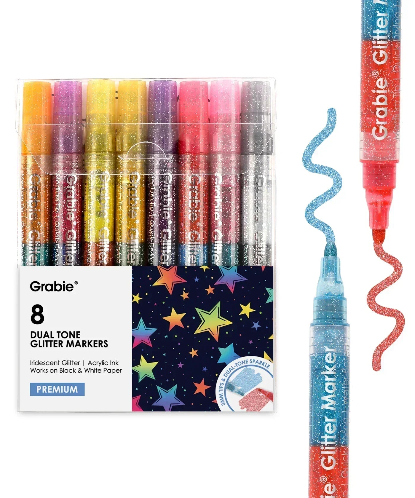 Dual Tone Iridescent Glitter Acrylic Paint Marker Set