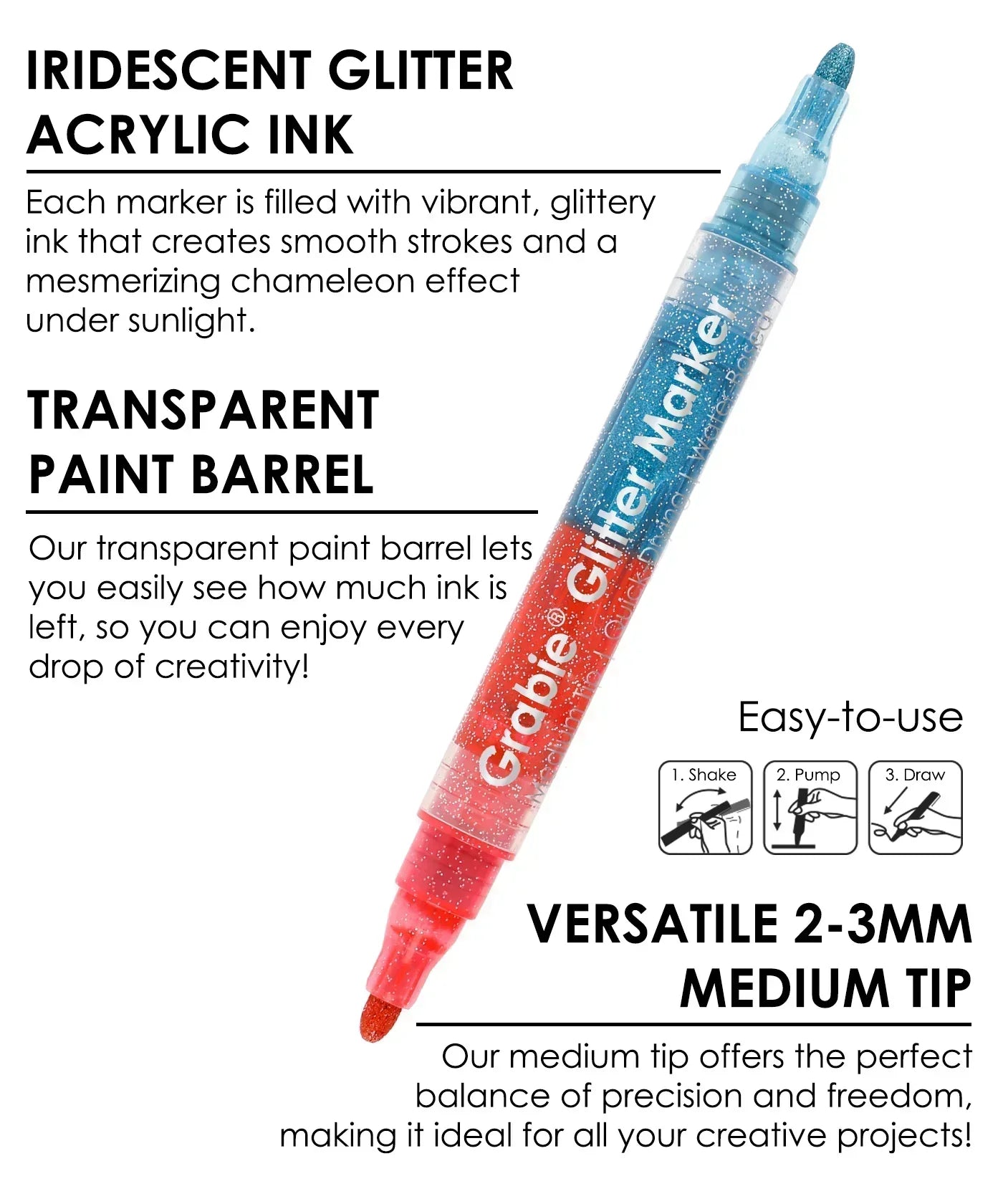 Dual Tone Iridescent Glitter Acrylic Paint Marker Set