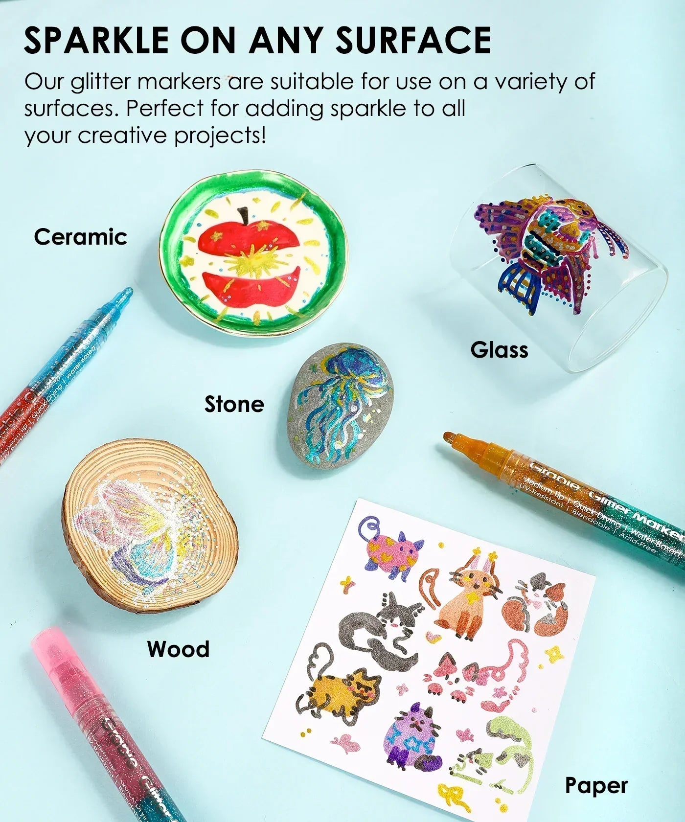 Dual Tone Iridescent Glitter Acrylic Paint Marker Set