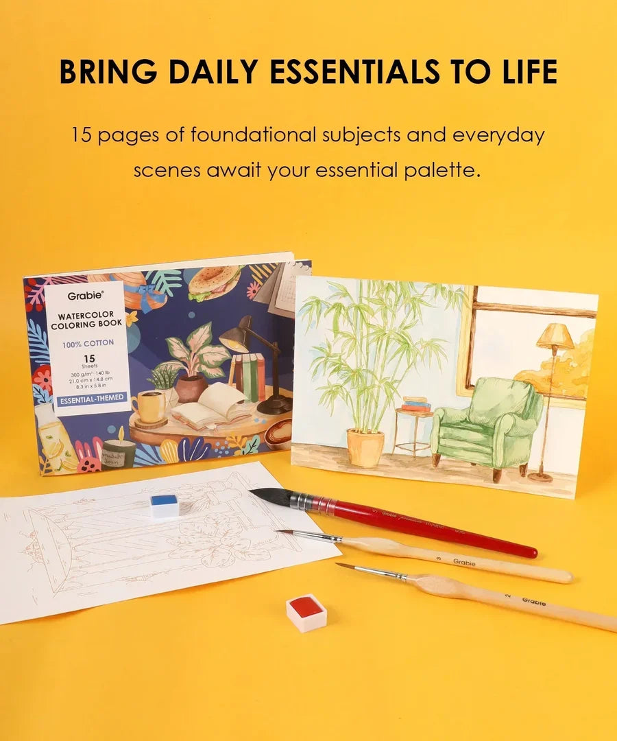 Essential Watercolor Coloring Book 15 Sheets