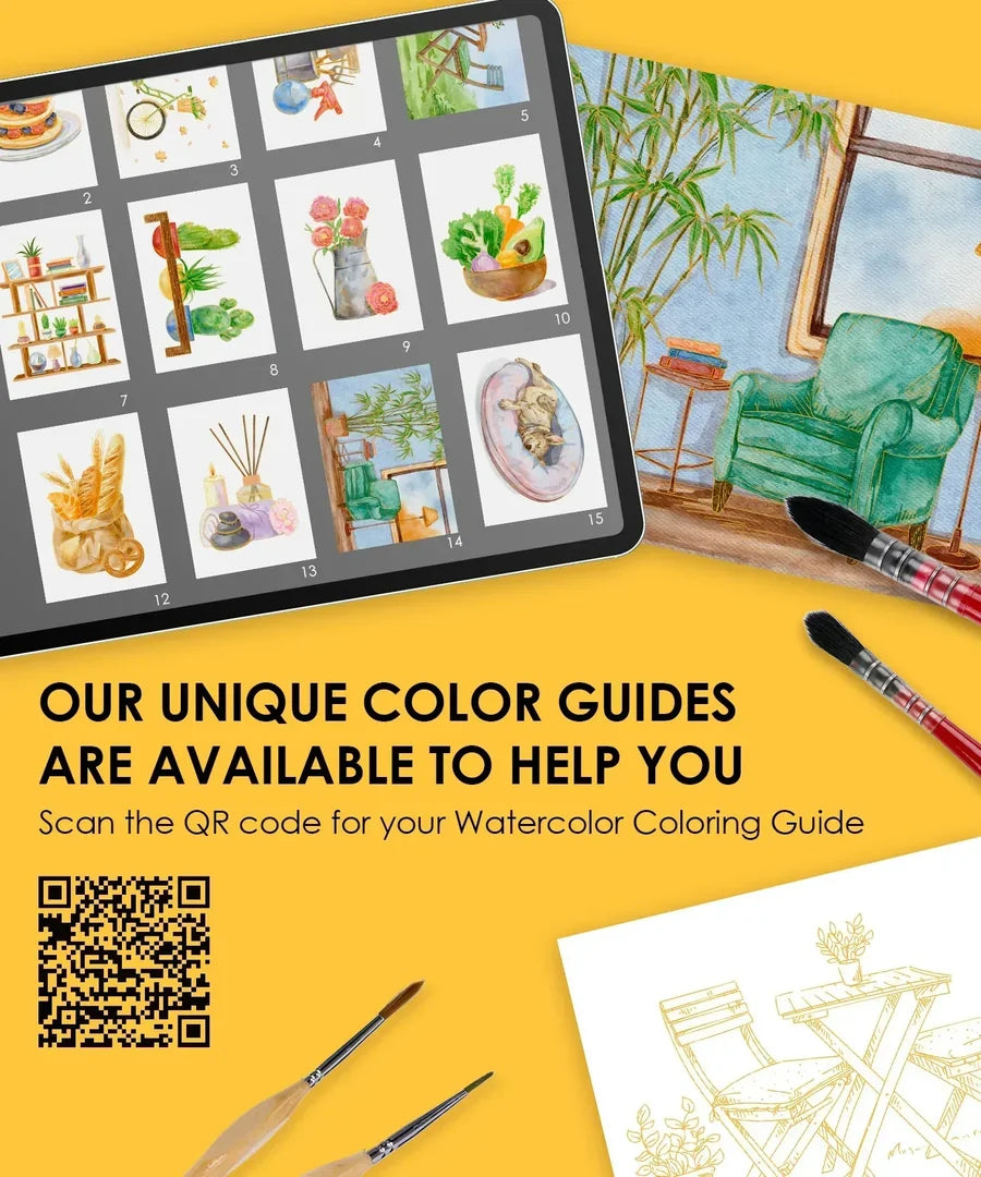 Essential Watercolor Coloring Book 15 Sheets