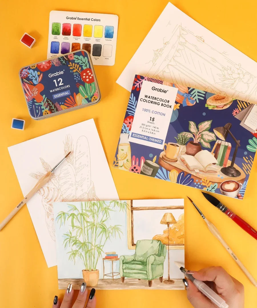 Essential Watercolor Coloring Book 15 Sheets