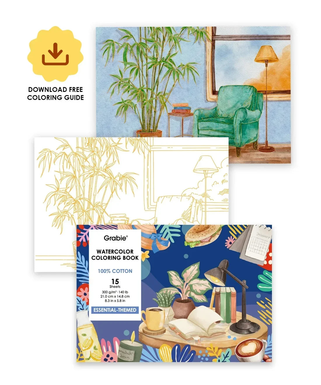 Essential Watercolor Coloring Book 15 Sheets