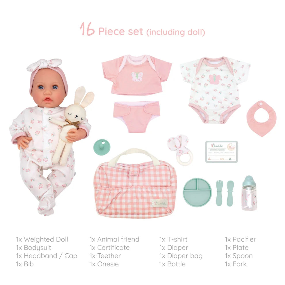 Bonbebe Realistic Baby Doll with Heartbeat Deluxe Bundle 16 Piece St