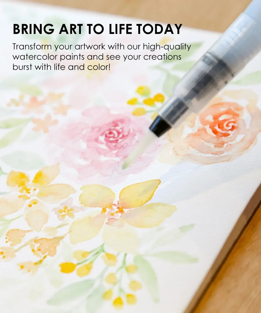 Floral Colors Watercolor Pocket Set of 12 with Brush