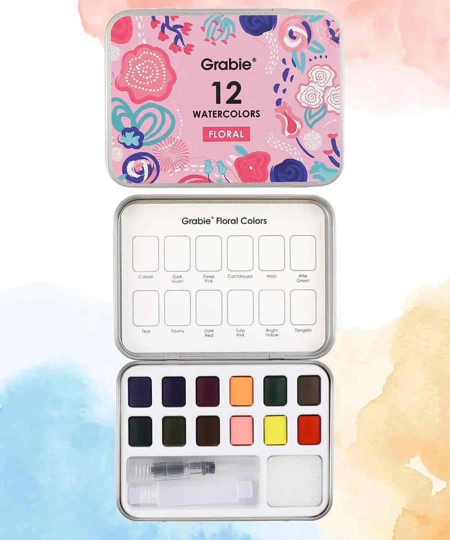 Floral Colors Watercolor Pocket Set of 12 with Brush