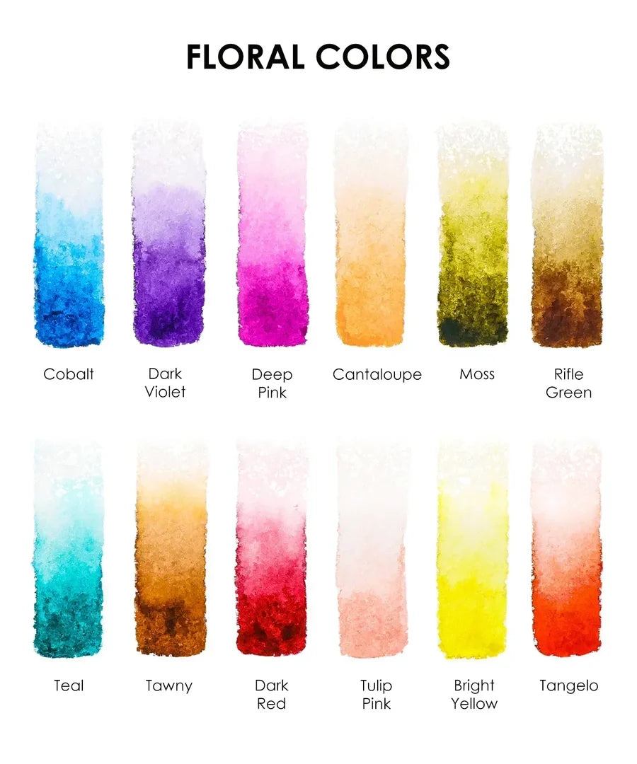 Floral Colors Watercolor Pocket Set of 12 with Brush