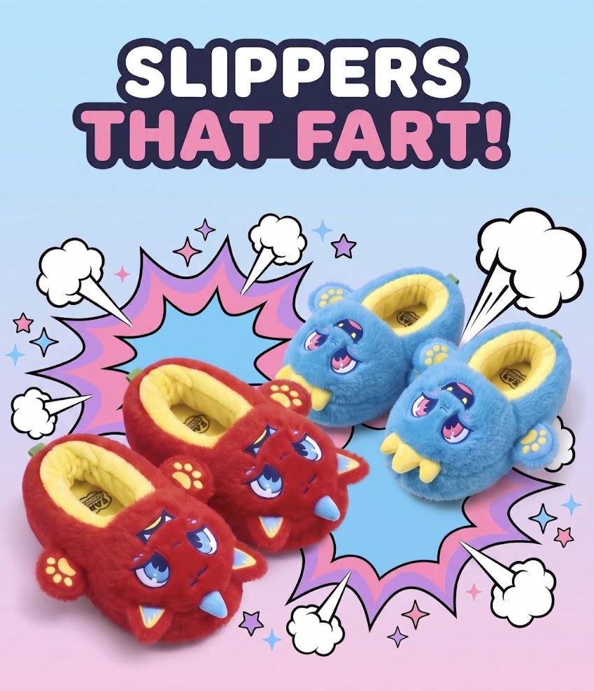 Zipper Fart Monster Slippers – Red, Large (2Y/3Y)
