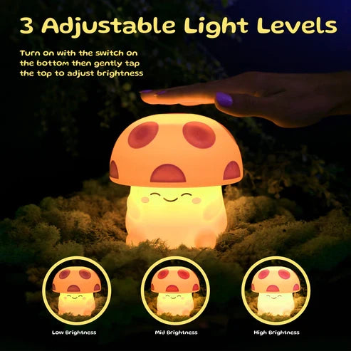 Mushi Ambient Mushroom Night Light - Squishy Silicone USB-C - Pink
