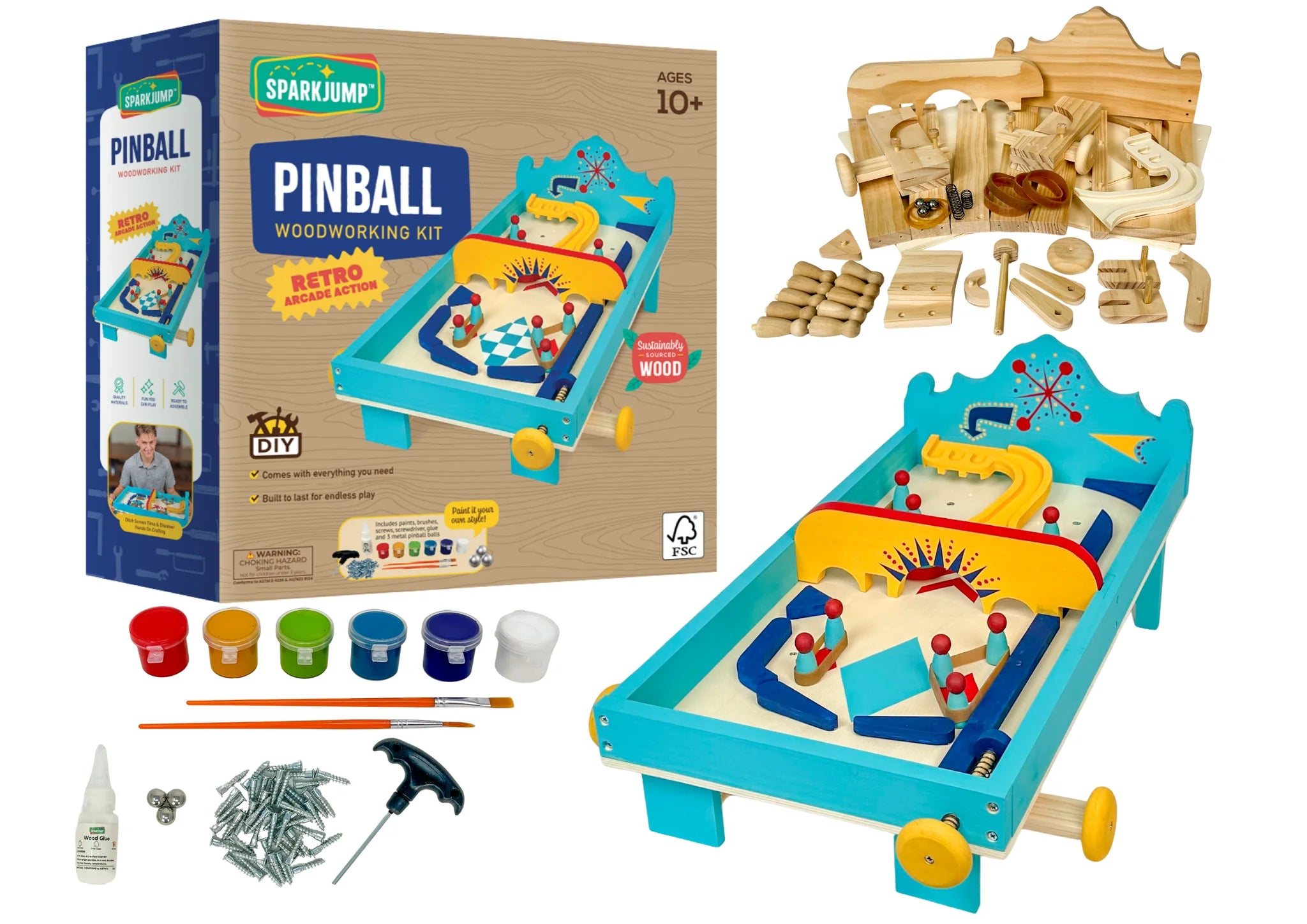 SparkJump Wooden Pinball Machine Kit