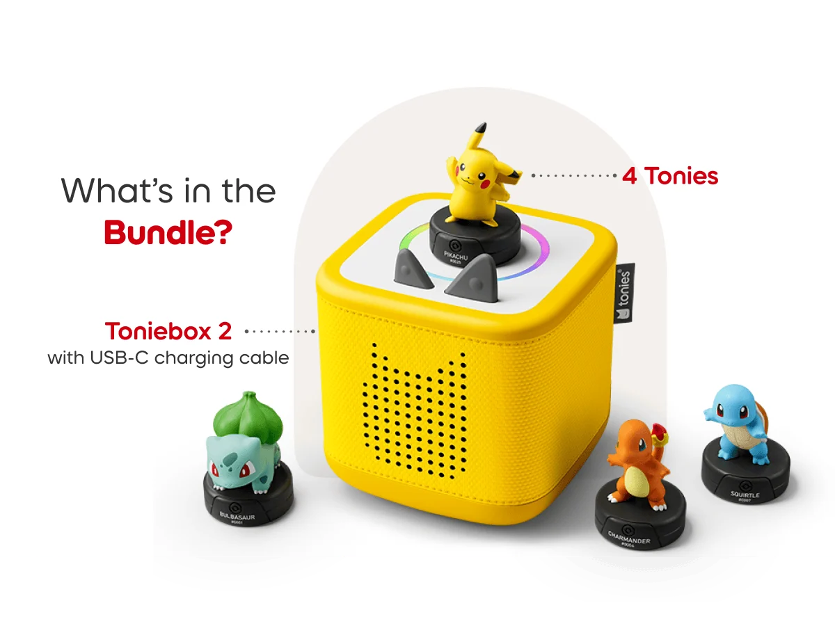 Toniebox 2 Pokémon Bundle – Lightning Yellow with Pikachu, Bulbasaur, Charmander &amp; Squirtle - NEW 2026
