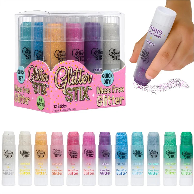NEW! Glitter Stix, Mess Free Glitter, Set of 12 Colors