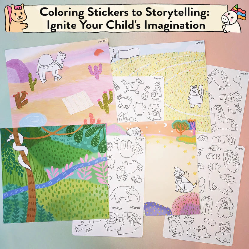 Animal World Storytelling and Coloring Sticker Kit