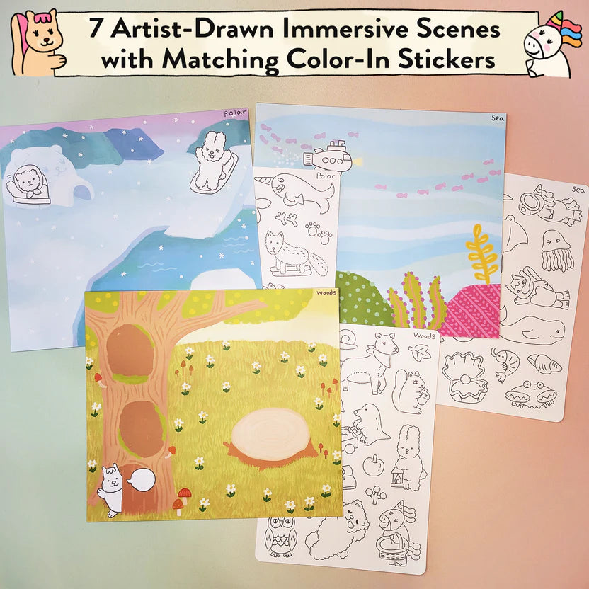 Animal World Storytelling and Coloring Sticker Kit