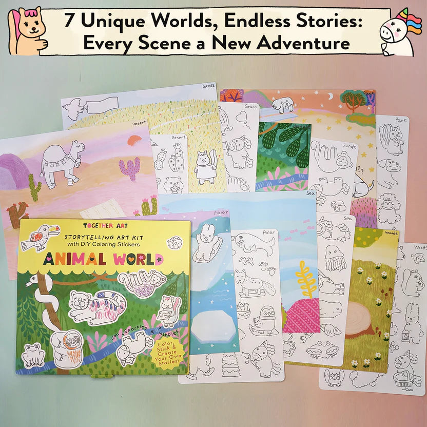 Animal World Storytelling and Coloring Sticker Kit