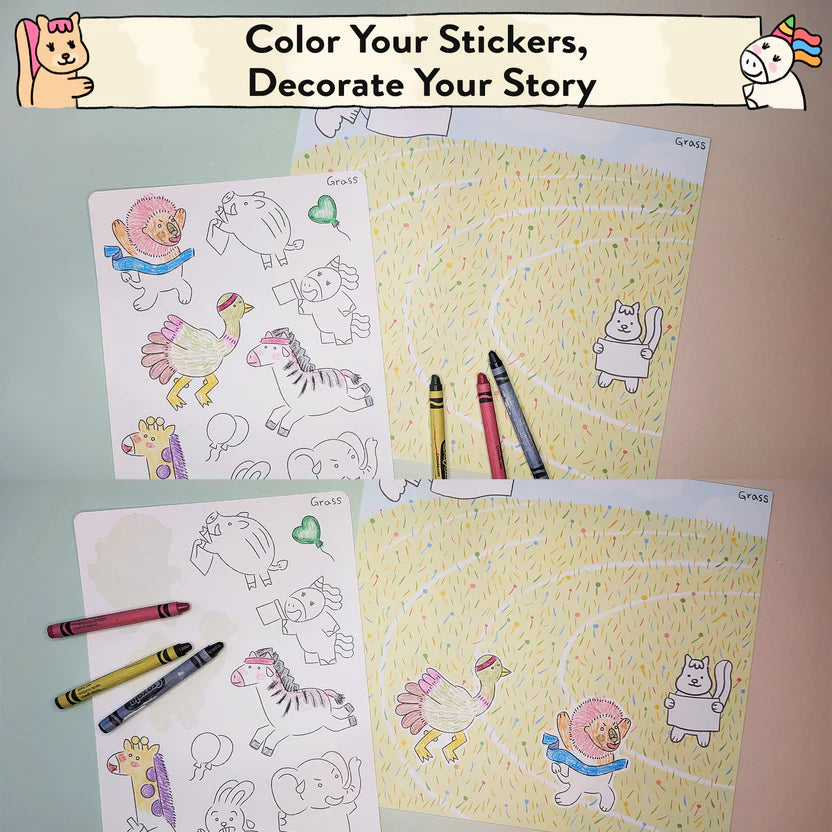 Animal World Storytelling and Coloring Sticker Kit