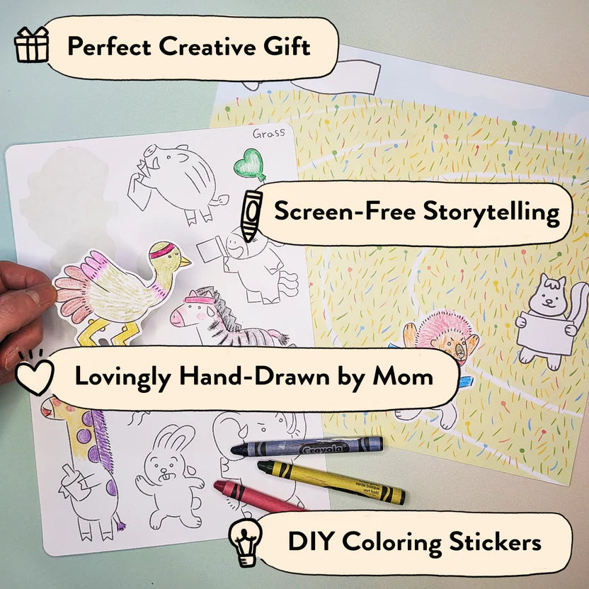 Animal World Storytelling and Coloring Sticker Kit