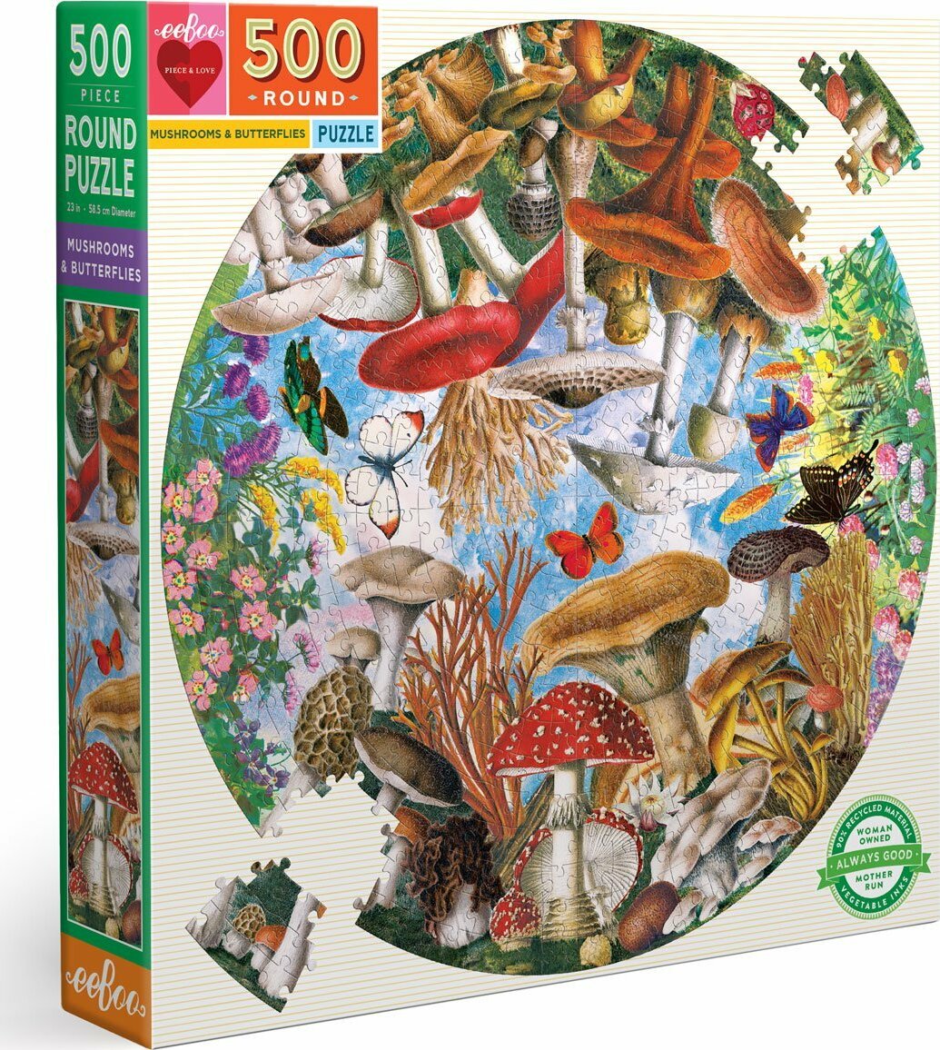 Mushrooms and Butterflies (500 piece round puzzles)