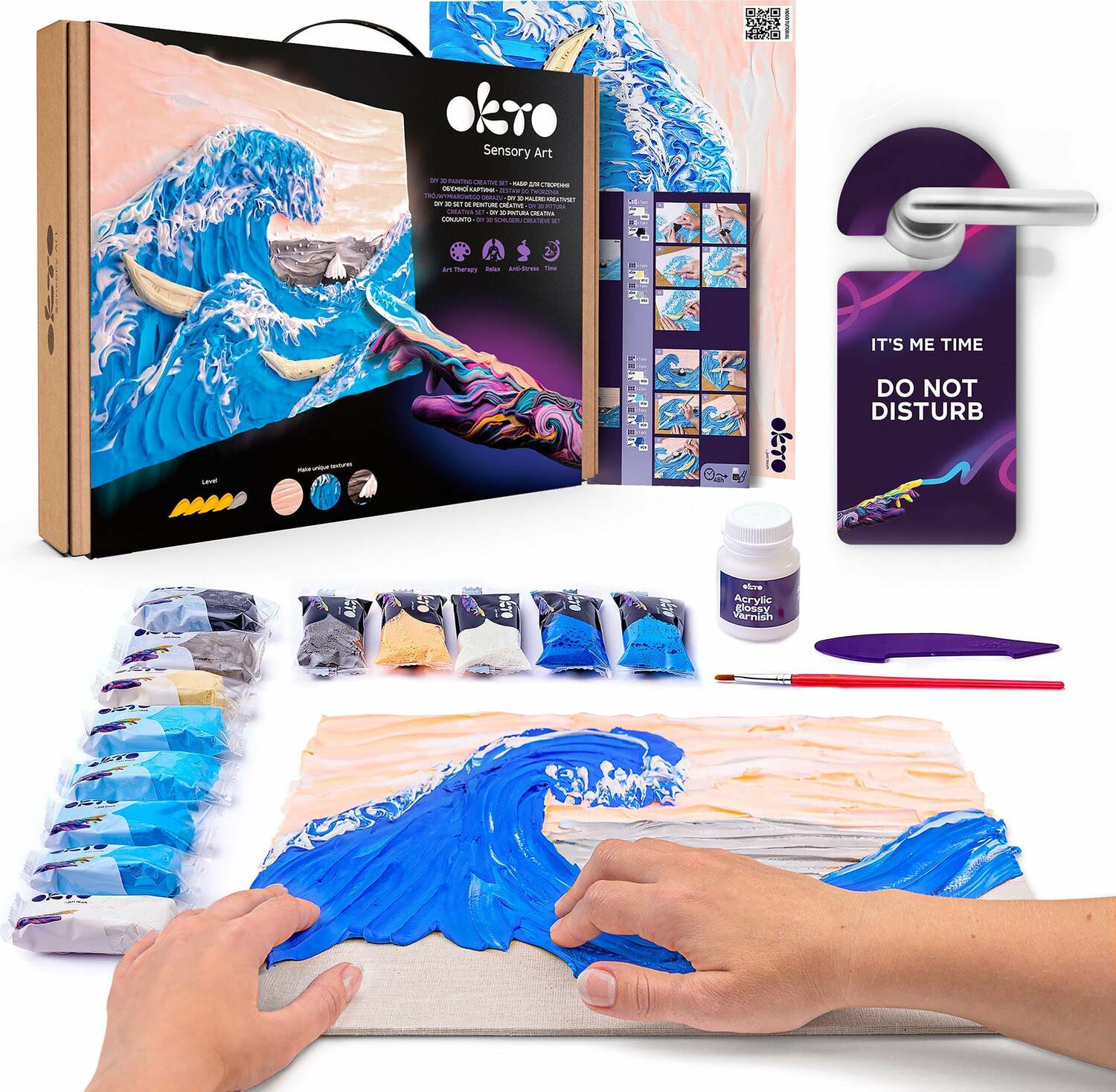 OKTO Sensory Art 3D Painting "The Great Wave off Kanagawa" – 11.8" x 15.7" Canvas Kit