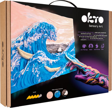 OKTO Sensory Art 3D Painting "The Great Wave off Kanagawa" – 11.8" x 15.7" Canvas Kit