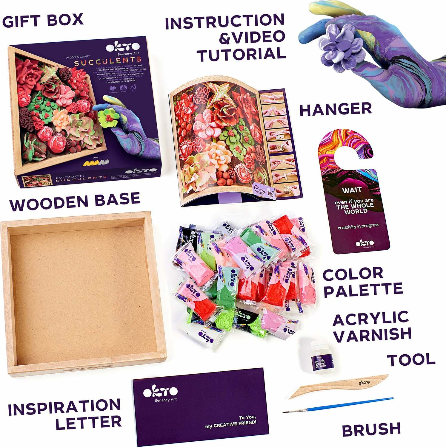 OKTO Sensory Art 3D Woodcraft "Passion" – Succulent Craft Kit