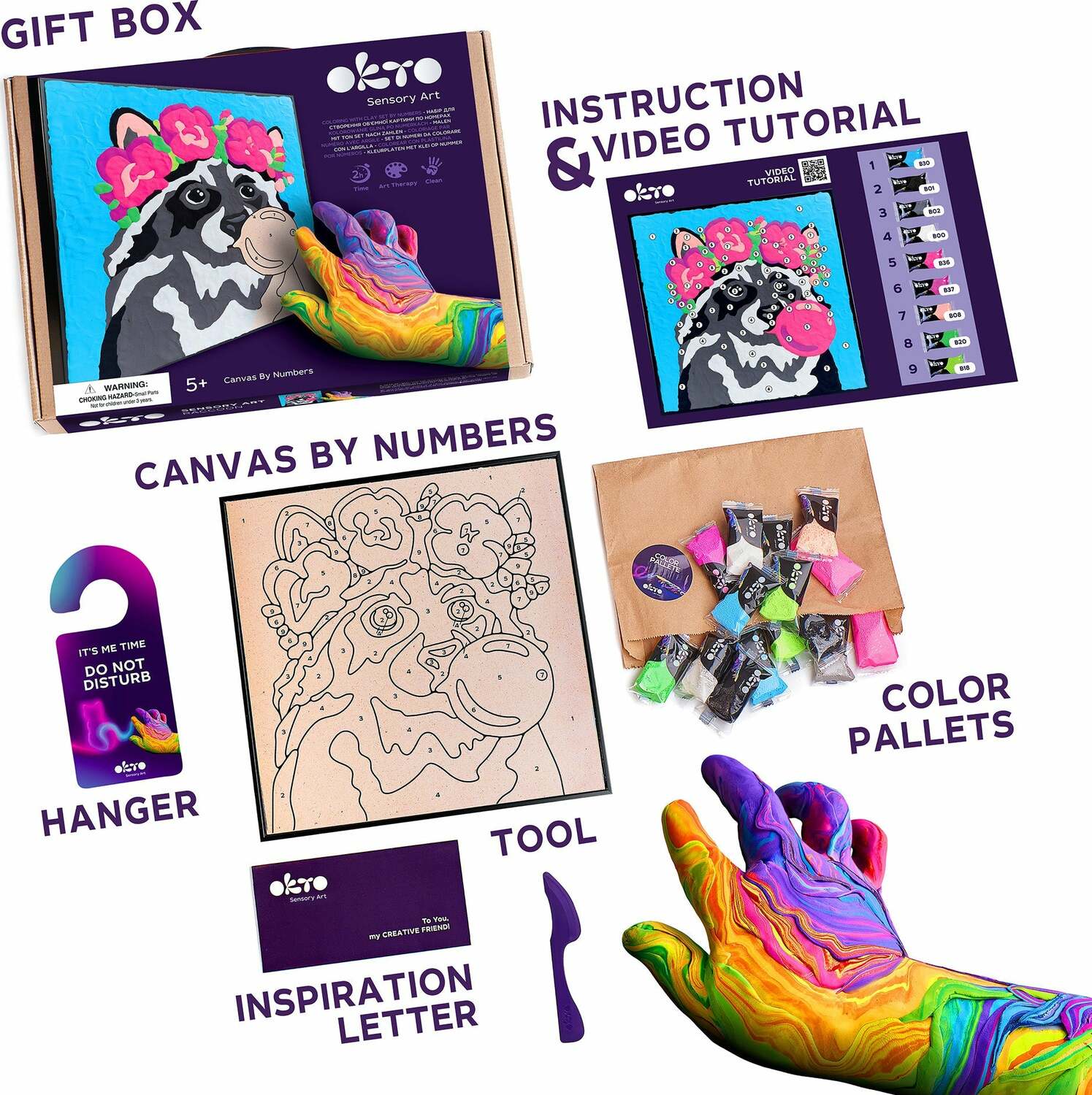 OKTO Clay-by-Numbers Kit – "Raccoon" (11.4" x 11.4")