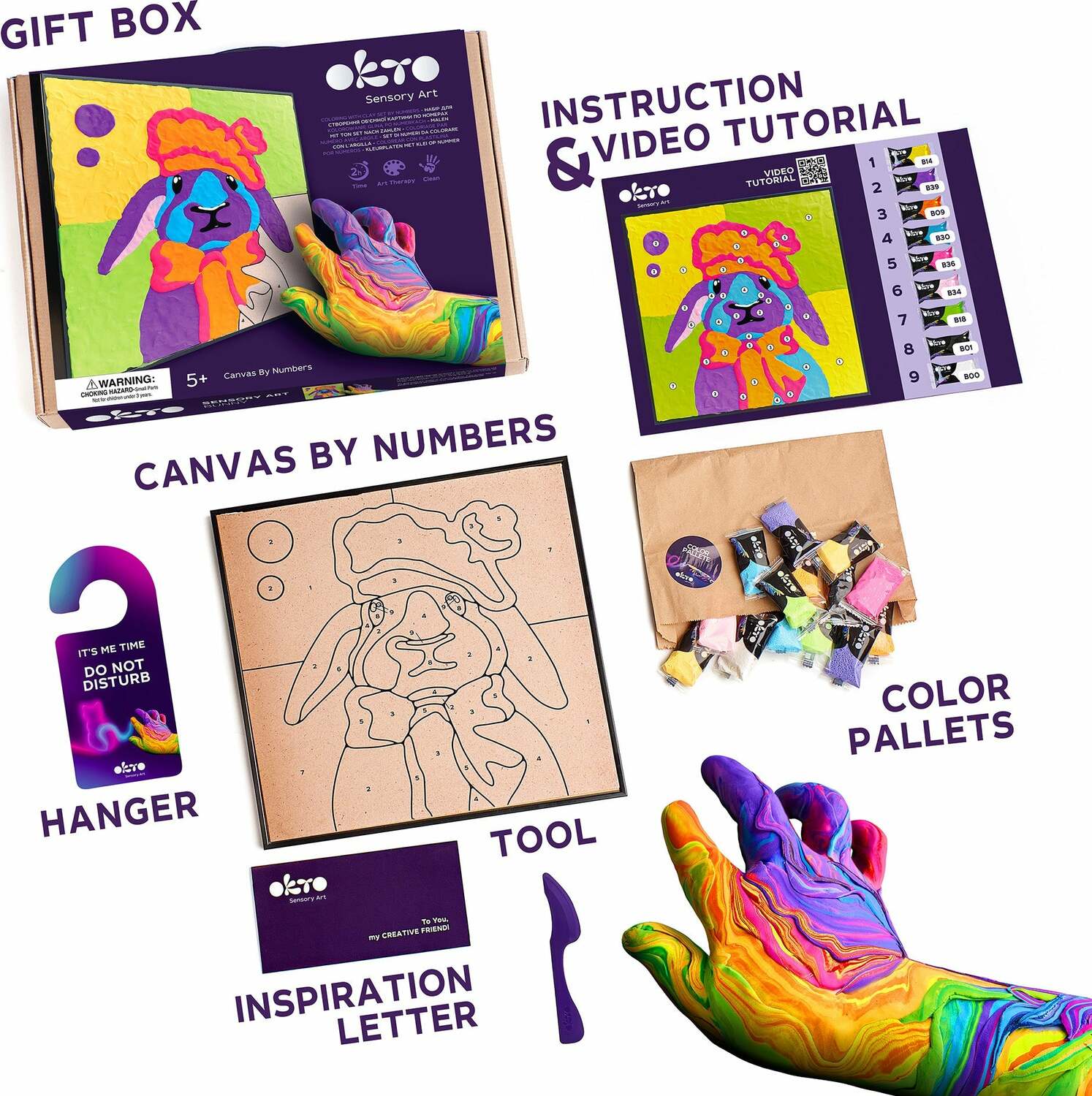 OKTO Clay-by-Numbers Kit – "Bunny" (11.4" x 11.4")
