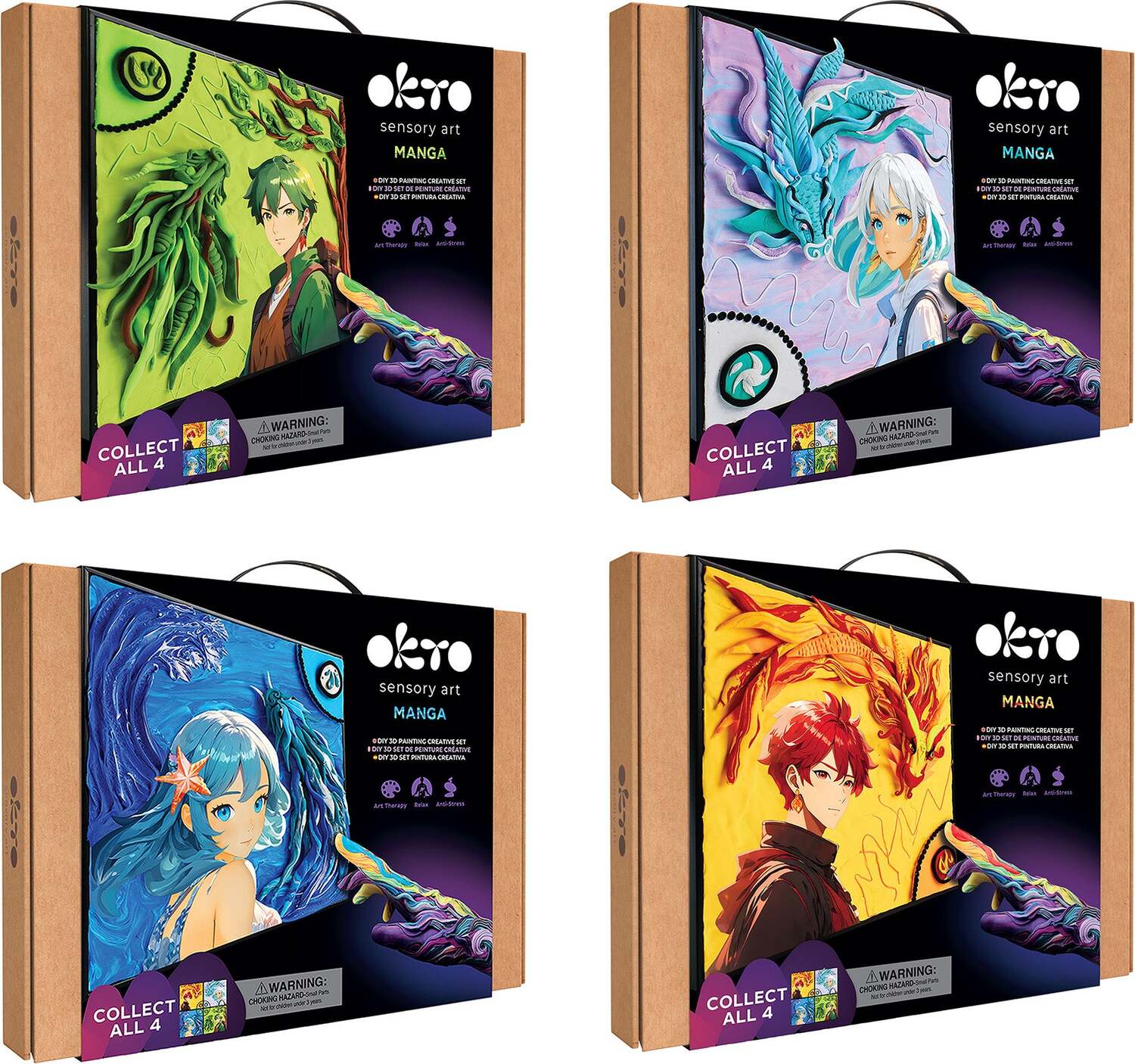 OKTO Manga Elements - Water - 3D Clay Canvas Kit (11.8 x 15.7 in) - Ages 10+