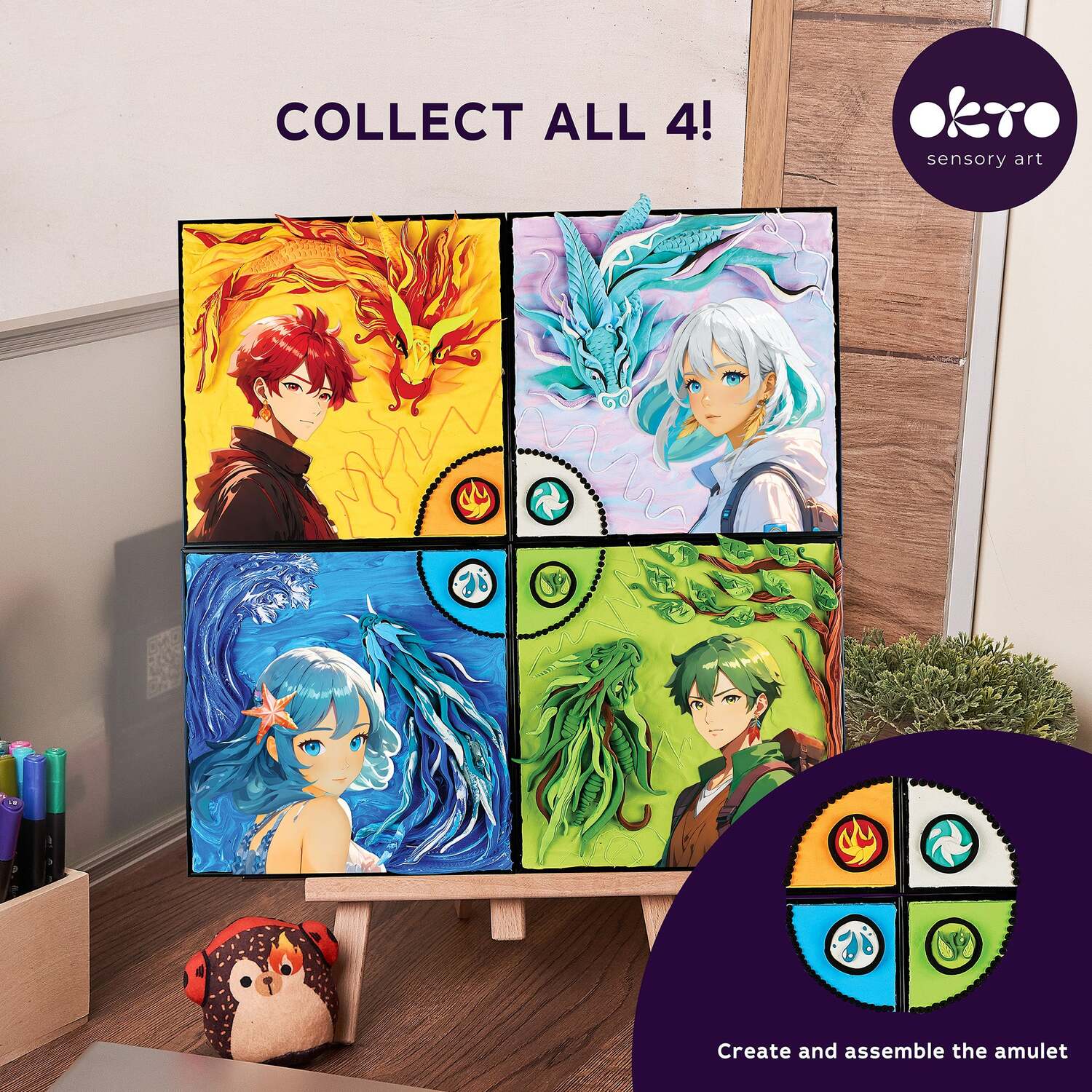 OKTO Manga Elements - Earth - 3D Clay Canvas Kit (11.8 x 15.7 in) - Ages 10+